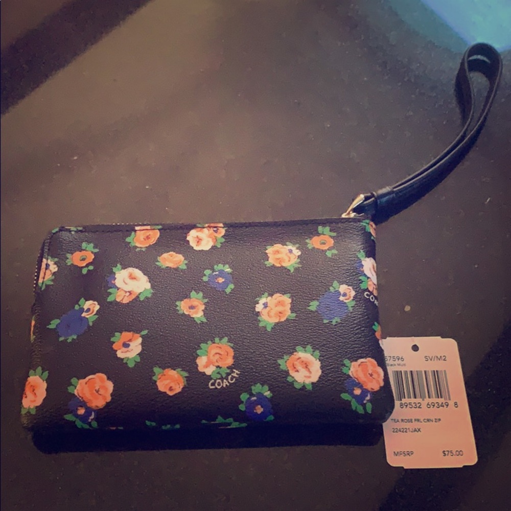 Coach wristlet - black and floral